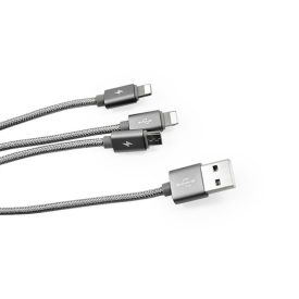   Töltő és adatkábel 3in1 2xLightning/Micro-USB csatlakozóval 2A 1.5 méter Usams U-Share szürke