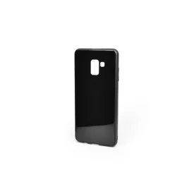 Samsung A8 Plus 2018 üveges hátlú szilikon tok fekete