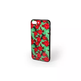   Üveges hátlappal rendelkezó telefontok rózsa mintával zöld háttérrel iPhone 7 Plus/8 Plus