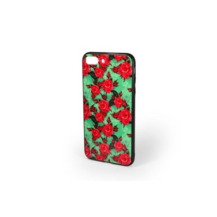 Üveges hátlappal rendelkezó telefontok rózsa mintával zöld háttérrel iPhone 7 Plus/8 Plus