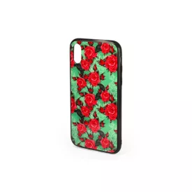   Üveges hátlappal rendelkezó telefontok rózsa mintával zöld háttérrel iPhone X/XS