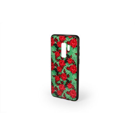 Üveges hátlappal rendelkezó telefontok rózsa mintával zöld háttérrel Samsung Galaxy S9 Plus G965