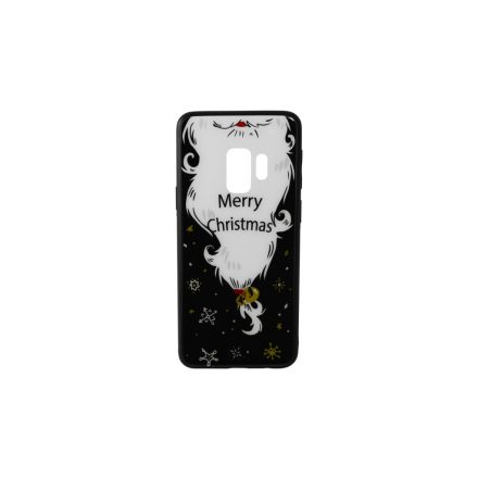 Üveges hátlappal rendelkezó telefontok mikulás szakáll mintával (Karácsonyi) Samsung Galaxy S9 G960 fekete