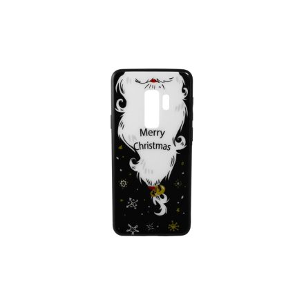 Üveges hátlappal rendelkezó telefontok mikulás szakáll mintával (Karácsonyi) Samsung Galaxy S9 Plus G965 fekete