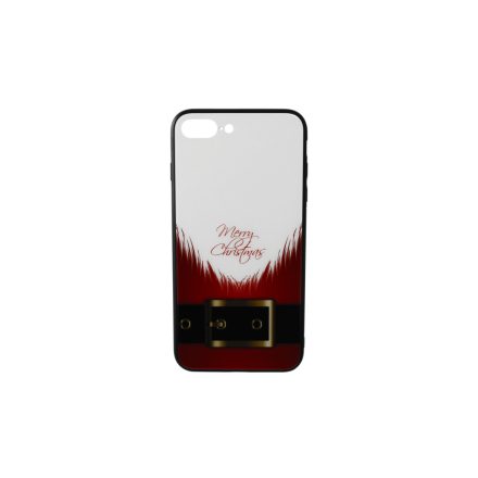 Üveges hátlappal rendelkezó telefontok mikulás szakáll mintával (Karácsonyi) iPhone 7 Plus/8 Plus piros