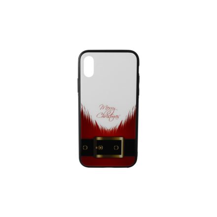 Üveges hátlappal rendelkezó telefontok mikulás szakáll mintával (Karácsonyi) iPhone X/XS piros