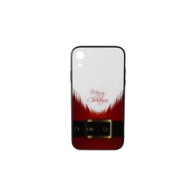   Üveges hátlappal rendelkezó telefontok mikulás szakáll mintával (Karácsonyi) iPhone XR piros