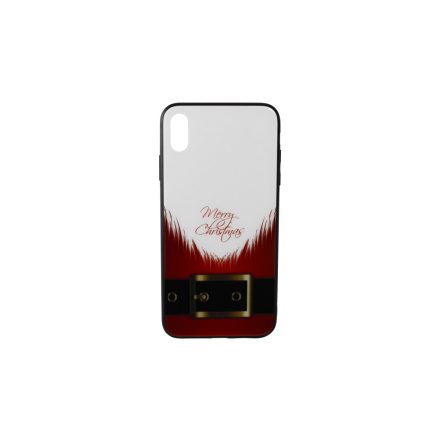 Üveges hátlappal rendelkezó telefontok mikulás szakáll mintával (Karácsonyi) iPhone XS Max piros
