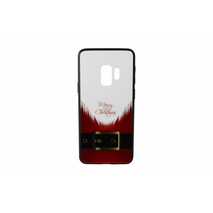 Üveges hátlappal rendelkezó telefontok mikulás szakáll mintával (Karácsonyi) Samsung Galaxy S9 G960 piros
