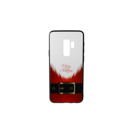Üveges hátlappal rendelkezó telefontok mikulás szakáll mintával (Karácsonyi) Samsung Galaxy S9 Plus G965 piros