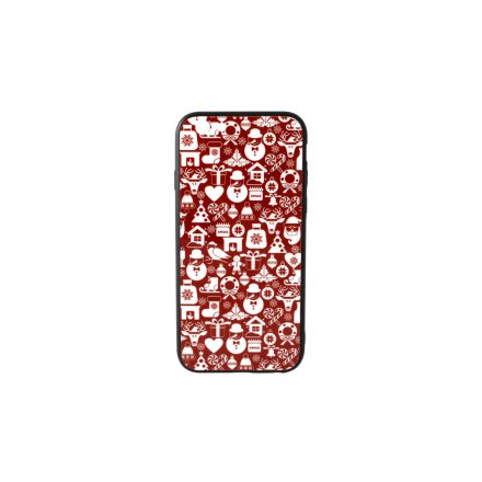 Üveges hátlappal rendelkezó telefontok apró karácsonyi mintával iPhone 6/6S piros-fehér