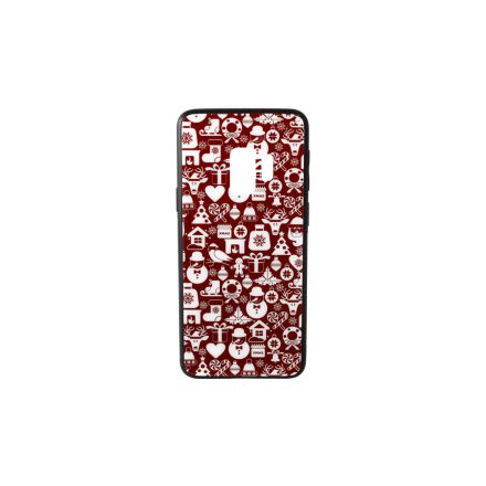 Üveges hátlappal rendelkezó telefontok apró karácsonyi mintával Samsung Galaxy S9 G960 piros-fehér