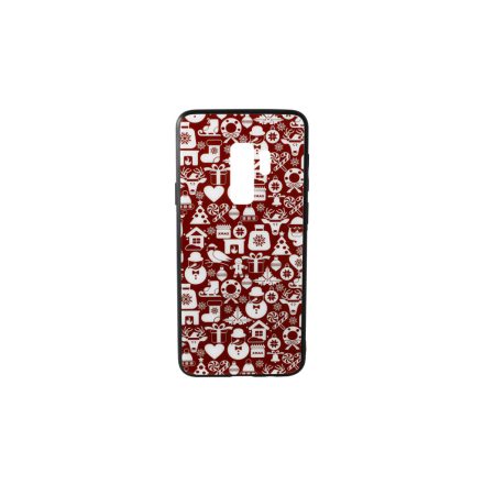 Üveges hátlappal rendelkezó telefontok apró karácsonyi mintával Samsung Galaxy S9 Plus G965 piros-fehér