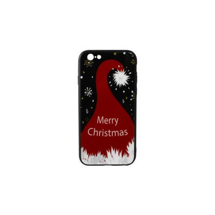 Üveges hátlappal rendelkezó telefontok karácsonyi Mikulás sapka mintával iPhone 6/6S piros