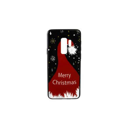 Üveges hátlappal rendelkezó telefontok karácsonyi Mikulás sapka mintával Samsung Galaxy S9 Plus G965 piros