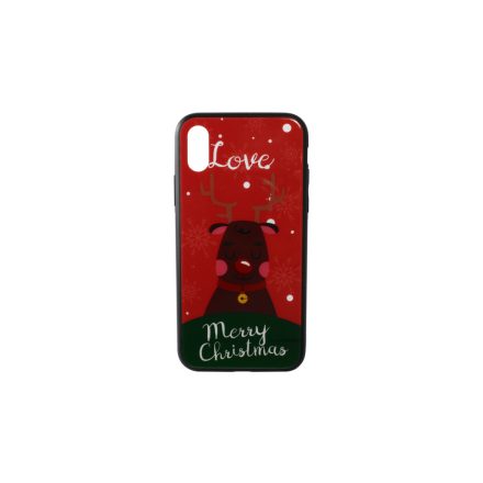 Üveges hátlappal rendelkezó telefontok karácsonyi mintával Love Rudolf rénszarvas iPhone X/XS piros