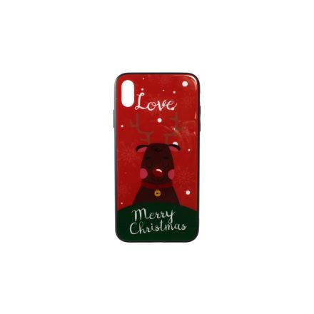 Üveges hátlappal rendelkezó telefontok karácsonyi mintával Love Rudolf rénszarvas iPhone XS Max piros