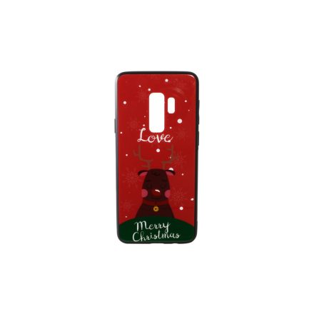 Üveges hátlappal rendelkezó telefontok karácsonyi mintával Love Rudolf rénszarvas Samsung S9 Plus G965 piros