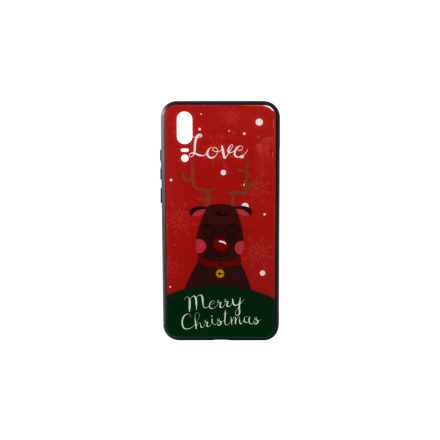 Üveges hátlappal rendelkezó telefontok karácsonyi mintával Love Rudolf rénszarvas Huawei P20 piros