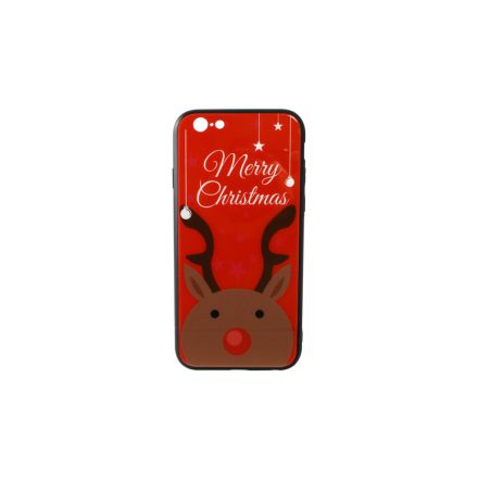 Üveges hátlappal rendelkezó telefontok karácsonyi mintával Merry Rudolf rénszarvas iPhone 6/6S piros