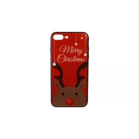   Üveges hátlappal rendelkezó telefontok karácsonyi mintával Merry Rudolf rénszarvas iPhone 7 Plus/8 Plus piros
