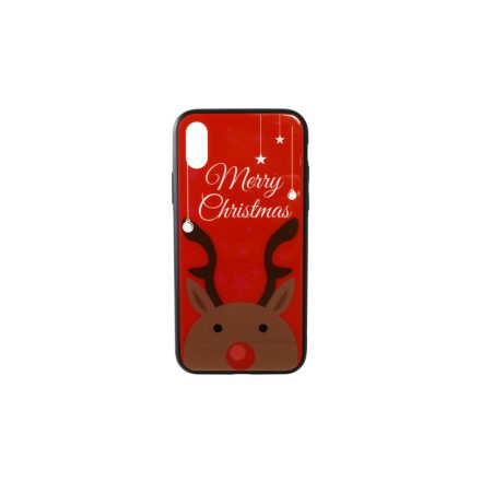 Üveges hátlappal rendelkezó telefontok karácsonyi mintával Merry Rudolf rénszarvas iPhone X/XS piros
