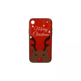   Üveges hátlappal rendelkezó telefontok karácsonyi mintával Merry Rudolf rénszarvas iPhone XR piros