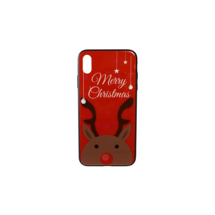 Üveges hátlappal rendelkezó telefontok karácsonyi mintával Merry Rudolf rénszarvas iPhone XS Max piros
