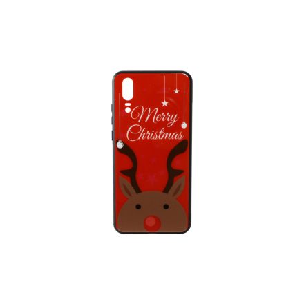 Üveges hátlappal rendelkezó telefontok karácsonyi mintával Merry Rudolf rénszarvas Huawei P20 piros