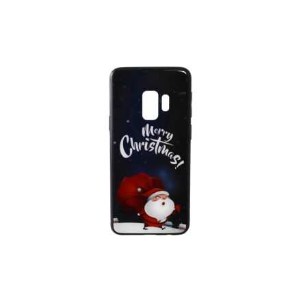 Üveges hátlappal rendelkezó telefontok karácsonyi mintával Mikulás puttonnyal Samsung S9 G960