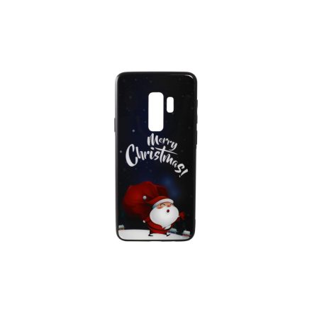 Üveges hátlappal rendelkezó telefontok karácsonyi mintával Mikulás puttonnyal Samsung S9 Plus G965