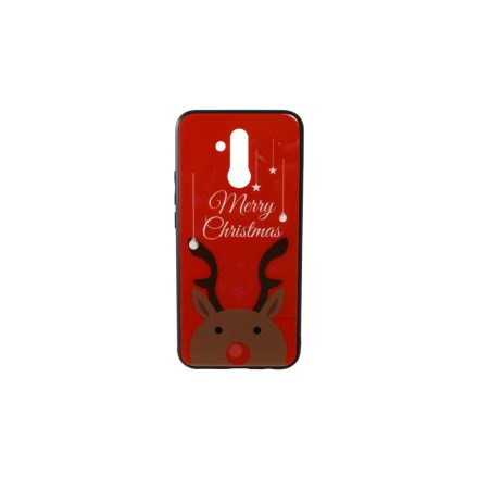 Üveges hátlappal rendelkezó telefontok karácsonyi mintával Merry Rudolf rénszarvas Huawei Mate 20 Lite