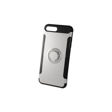 Karbon szélű TPU műanyagtok tartógyűrűvel iPhone 7 Plus/8 Plus Newer Magnetic + Ring ezüst