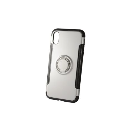 Newer Magnetic + Ring Karbon Szélű iPhone X/XS TPU Tok Ezüst