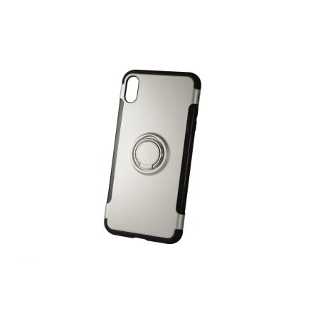 Newer Magnetic + Ring Karbon Szélű iPhone XS Max TPU Tok Ezüst