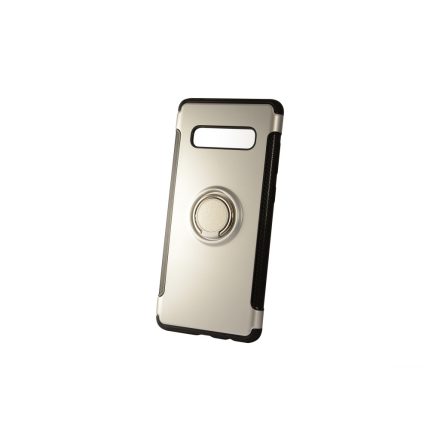 Karbon szélű TPU műanyagtok tartógyűrűvel Samsung S10 Plus G975F Newer Magnetic + Ring ezüst