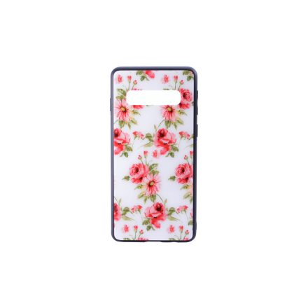 Üveges hátlappal rendelkezó telefontok rózsa mintával fehér háttérrel Samsung Galaxy S10 Plus G975F