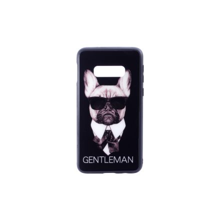 Üveges hátlappal rendelkezó telefontok Gentlemen kutyás mintával fekete háttérrel Samsung Galaxy S10E G970F