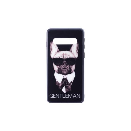 Üveges hátlappal rendelkezó telefontok Gentlemen kutyás mintával fekete háttérrel Samsung Galaxy S10 Plus G975F