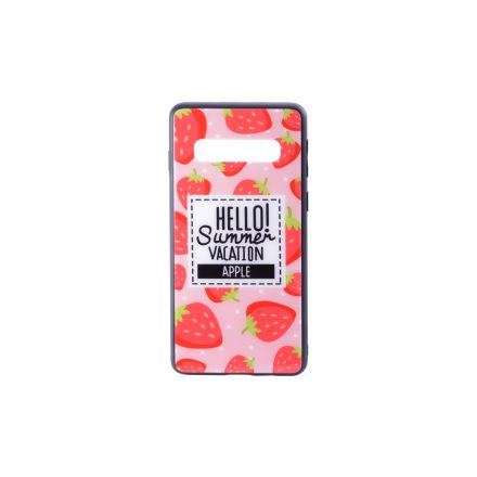 Üveges hátlappal rendelkezó telefontok eper mintával Samsung Galaxy S10 Plus G975F