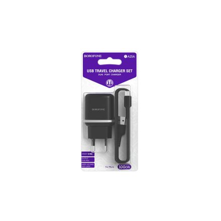 Dupla portos hálózati töltő 2.1A + Micro-USB kábel Borofone BA25A Outstanding fekete