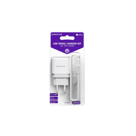 Dupla portos hálózati töltő 2.1A + Micro-USB kábel Borofone BA25A Outstanding fehér
