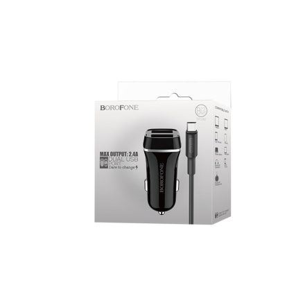 Dupla USB portos autós telefontöltő + Micro USB kábel 2.4A Borofone BZ2 Joyroad fekete