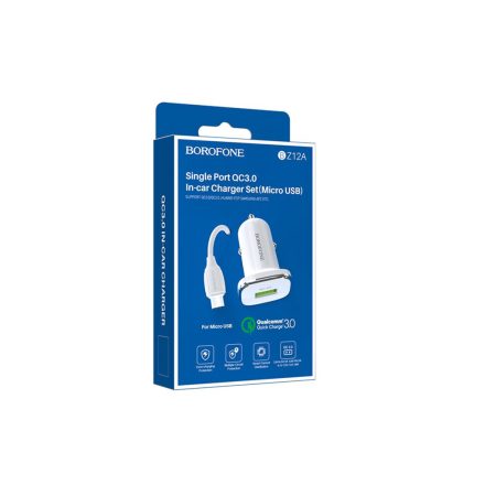 Autós gyorstöltő 18W + Micro USB kábel Borofone BZ12A Lasting fehér