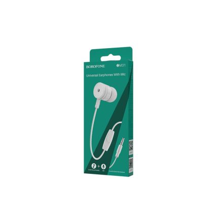 Vezetékes fülhallgató, headset 3,5 mm-es Jack csatlakozóval Borofone BM31 Mysterious fehér