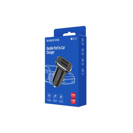 Dupla USB portos autós telefontöltő 2.4A Borofone BZ12 Lasting fekete