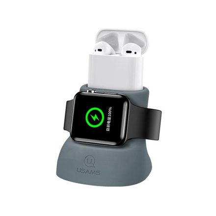 Usams ZJ051 2 in 1 Watch és Airpods Wireless Töltő és Tartó Szürke