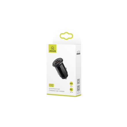 USB/Type-C csatlakozós autós gyorstöltő Usams CC086 C12 (Pd) fekete