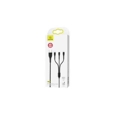 Töltő és adatkábel 3in1 Type-C/Lightning/Micro-USB csatlakozóval 3A 1 méter Usams SJ367 U35 fekete