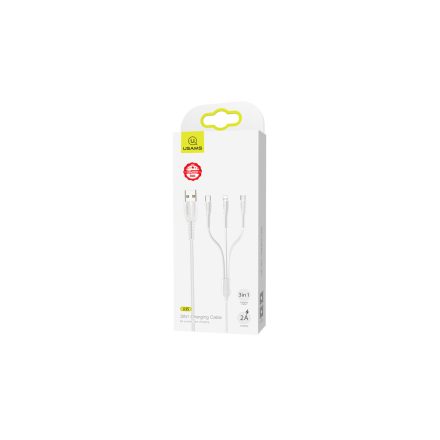 Töltő és adatkábel 3in1 Type-C/Lightning/Micro-USB csatlakozóval 3A 1 méter Usams SJ367 U35 fehér